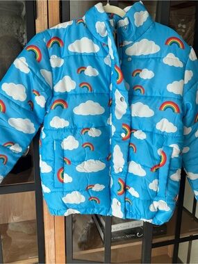 Daisy Street rainbow puffer jacket snaps asos dollskill quilted clouds